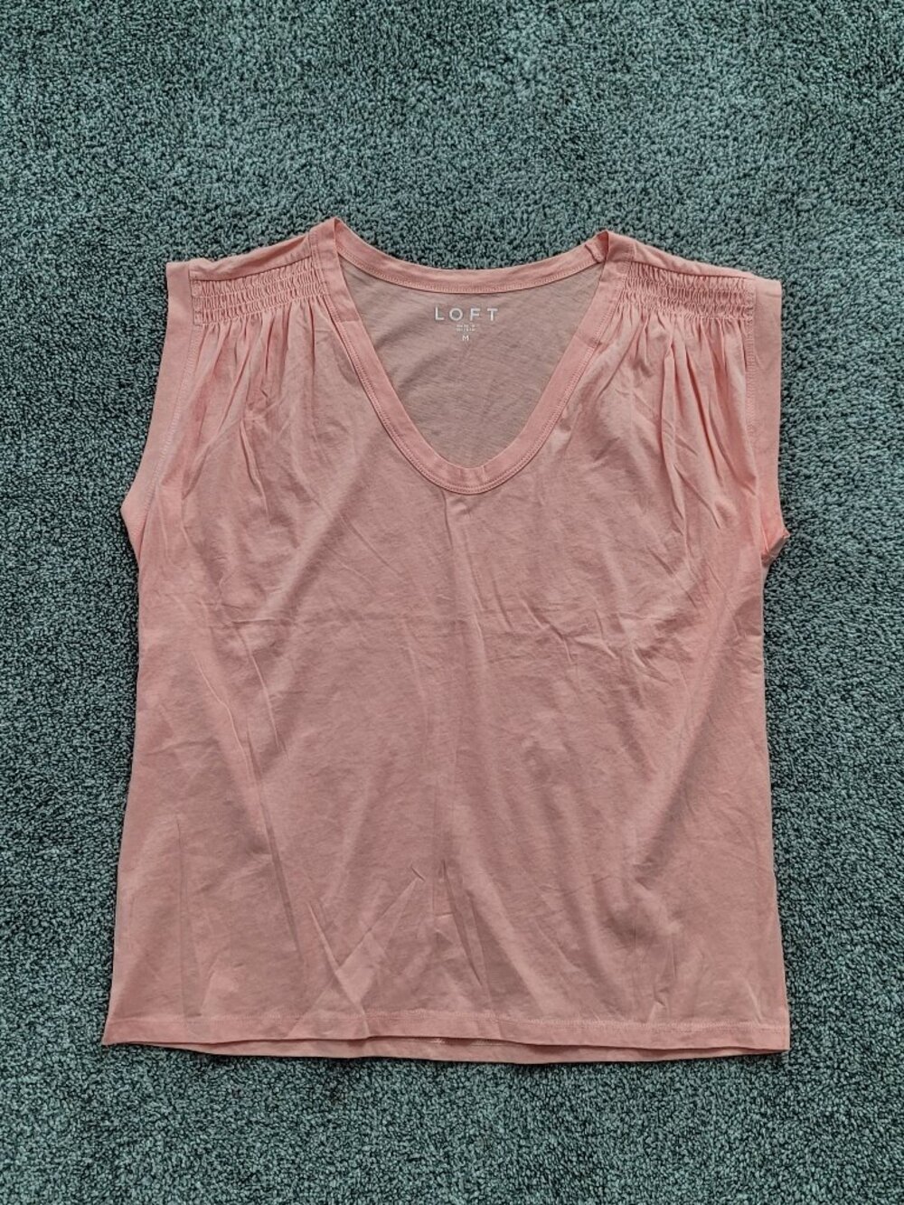 LOFT Womens Peach Smocked Shoulder Sleeveless V-Neck Knit Top Medium - Picture 5 of 10